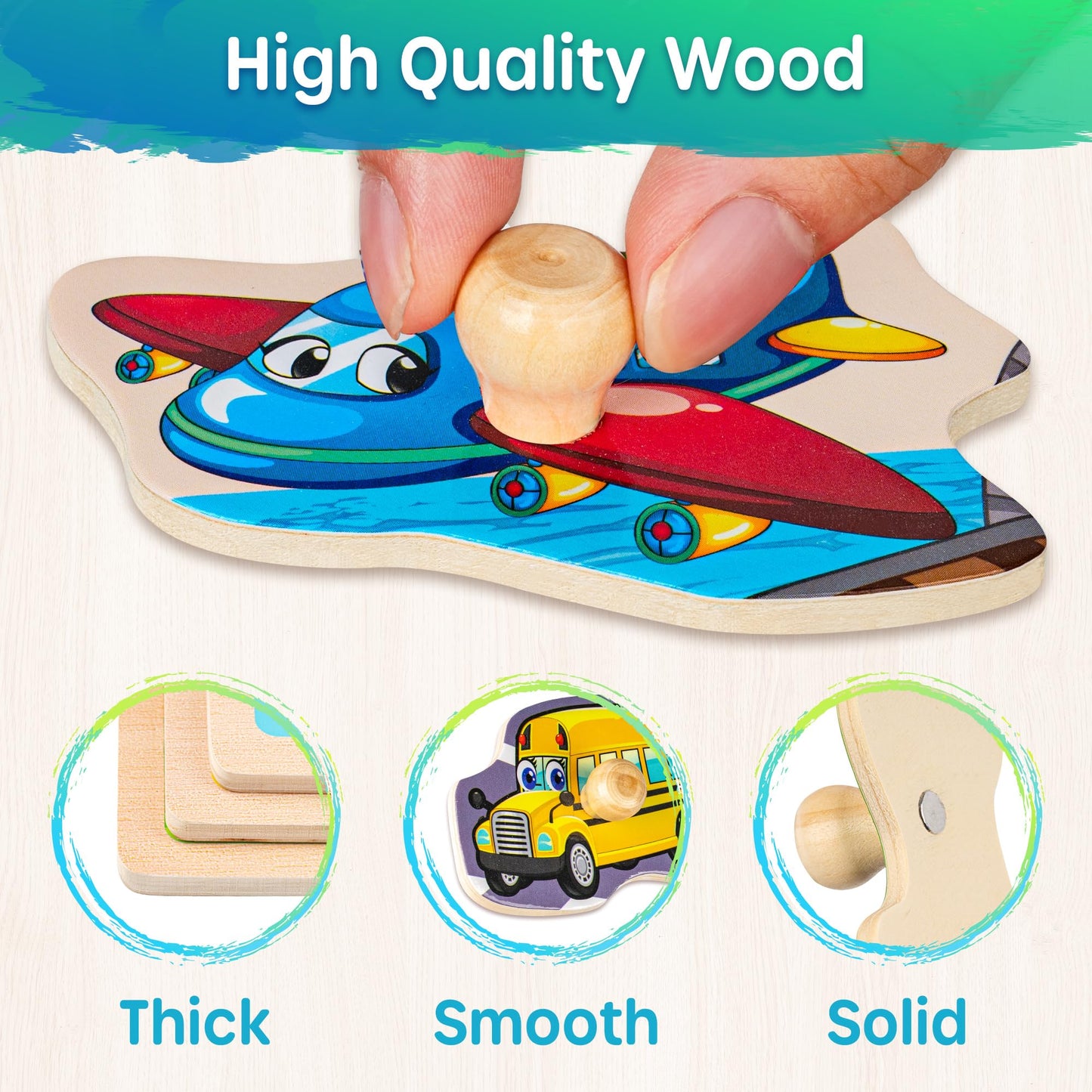 Synarry Wooden Puzzles For Toddlers 1-3, 6Xset Puzzles For Toddlers 2-4 With Rack, Learning Alphabet Number Shape Animal Dinosau