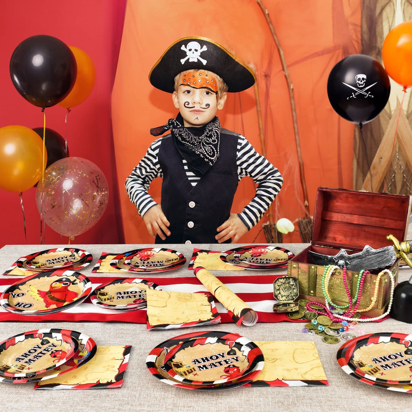 Wernnsai Pirate Party Supplies - 48 Pcs Treasure Map Party Plates And Napkins Disposable Party Supplies Bundles Treasure Pirate Dinner Dessert Cake Plates Napkins For Kids Birthday Serves 16 Guests