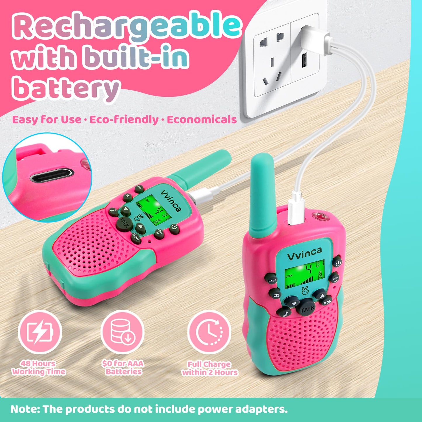 Walkie Talkies For Kids, 3 Km Long Range 22 Channels 2 Way Rechargeable Kids Walkie Talkie With Flashlight For Camping Hiking In