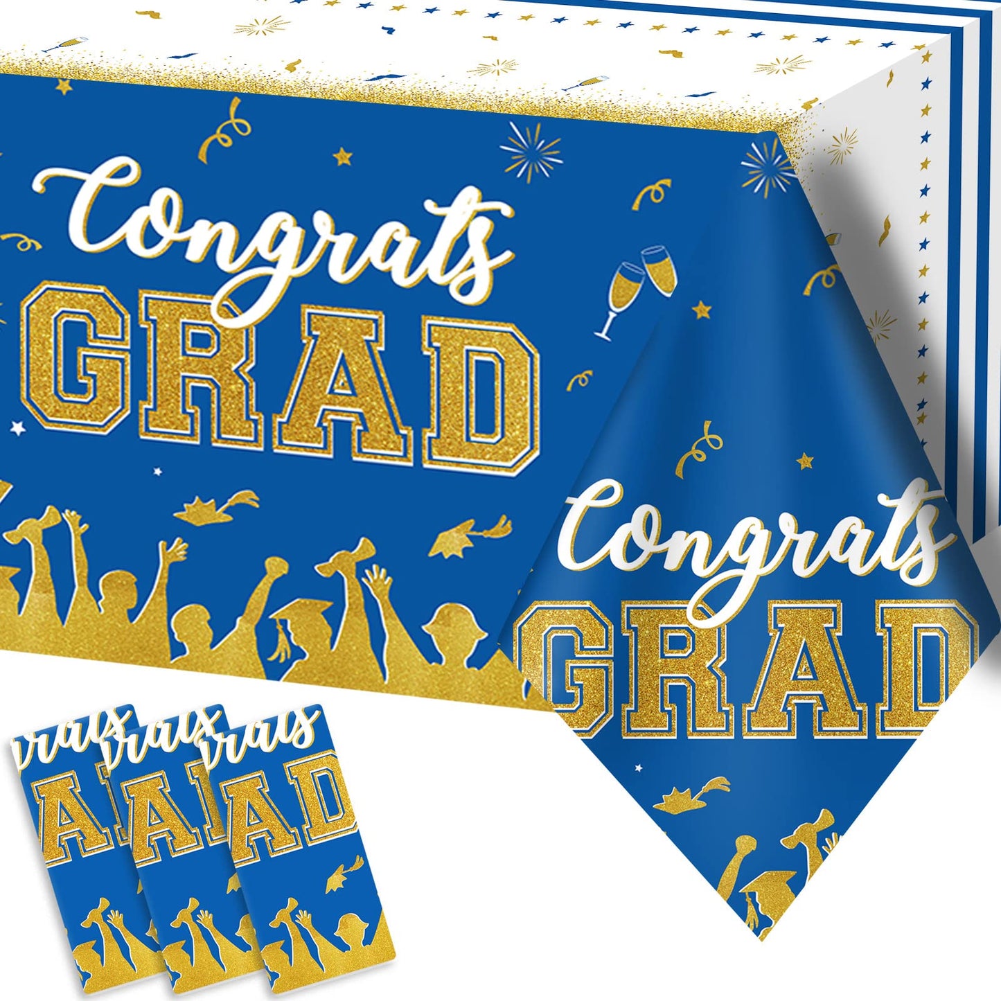 Chiazllta Set Of 3 Graduation Tablecloths Class Of 2024 Congrats Grad Blue Graduation Party Tablecover Decorations Party Supplie