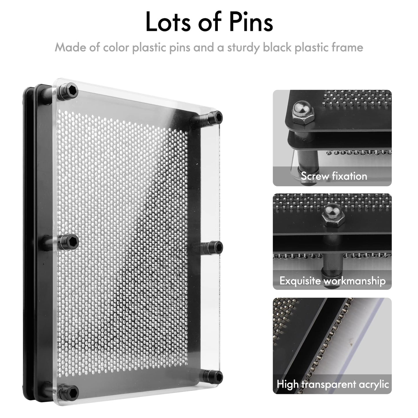 Xsltkby 3D Pin Art Board Toy - Large Size Desk Toy Sculpture For Children Adults 6 X 8 Inches (Silver Metal)