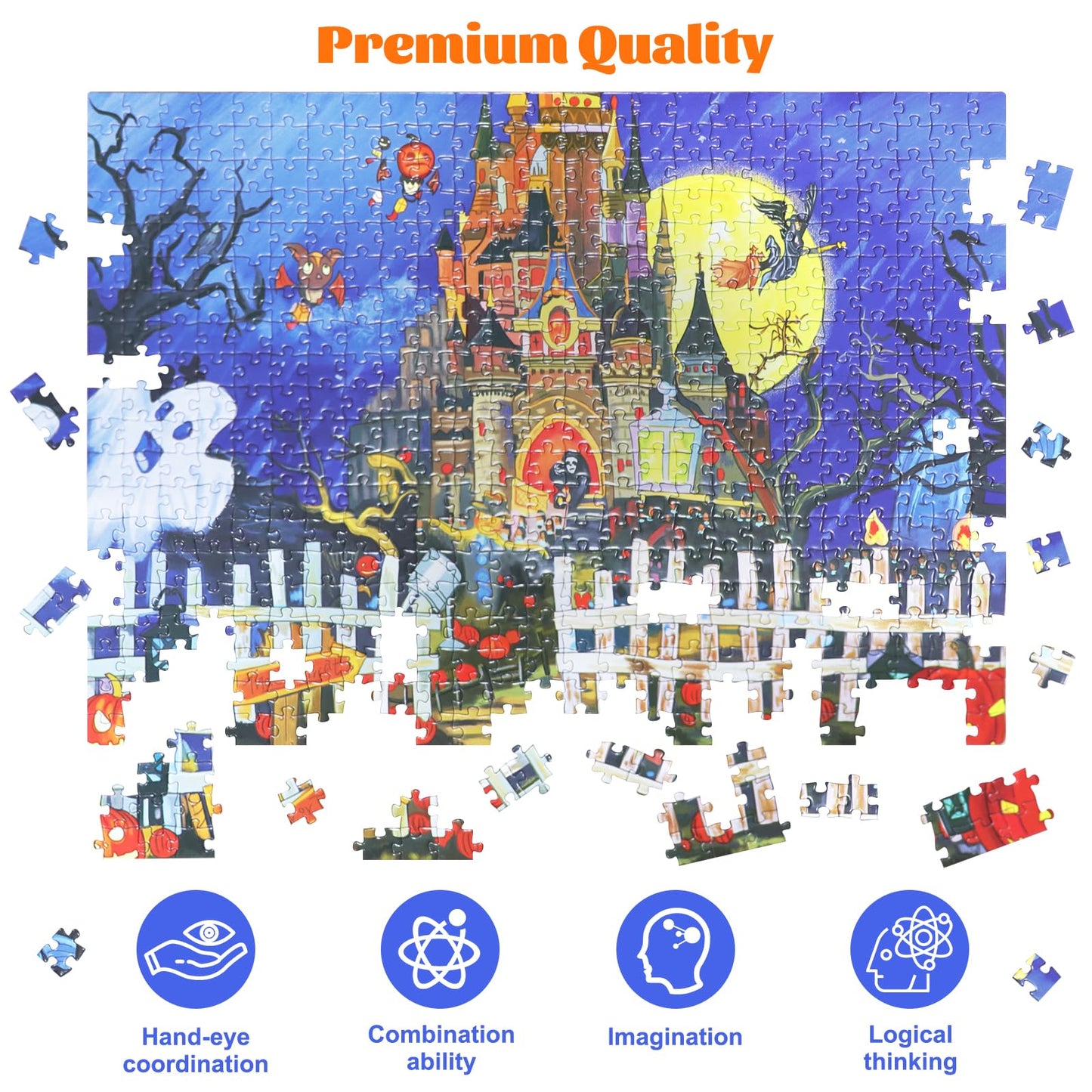 Motiloo Halloween 500 Piece Jigsaw Puzzle For Adults,Halloween Ghost Castle 500 Piece Puzzles Ghost Jack Puzzle 14.5' X 20.4'