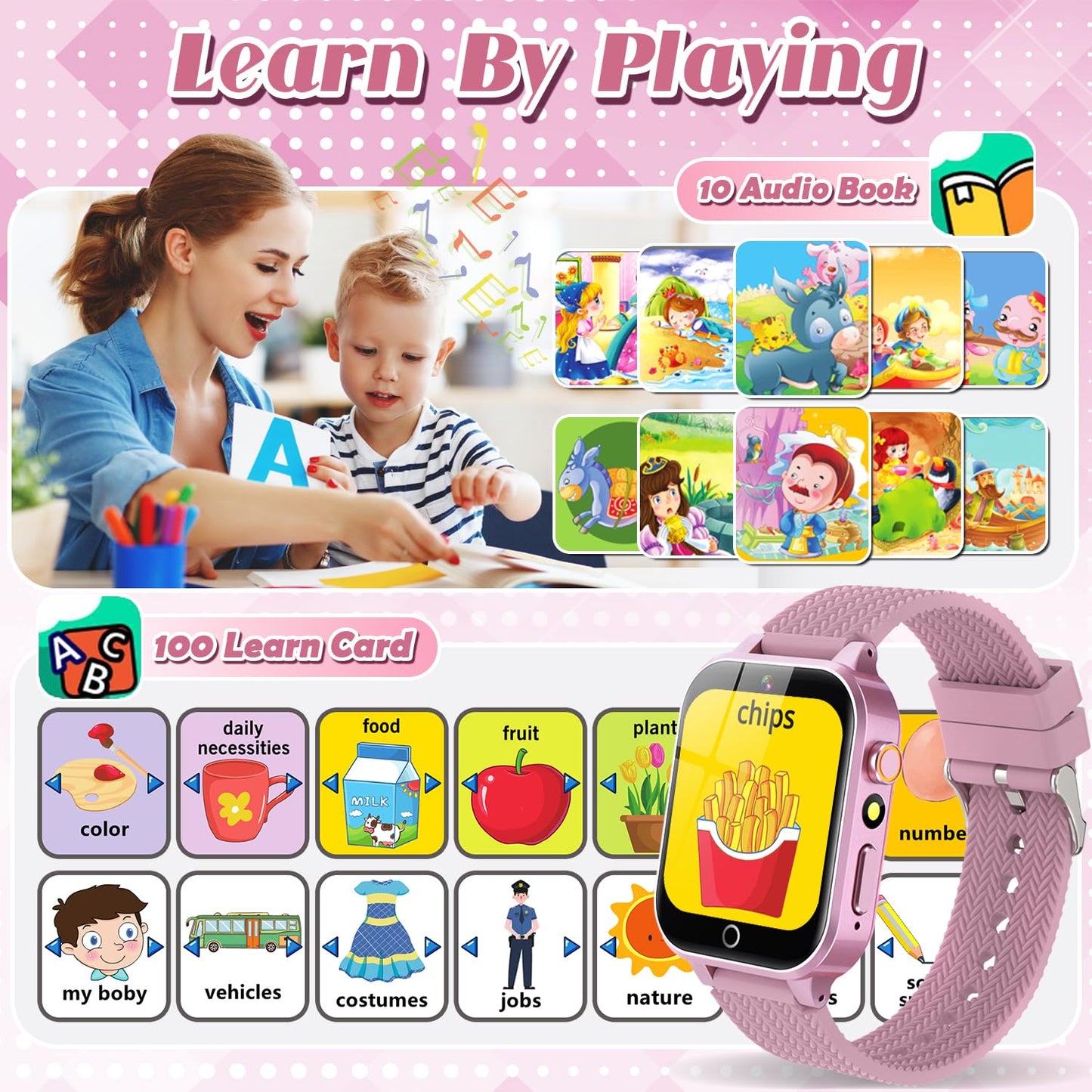Smart Watch For Kids Girls Age 3-12 With 26 Puzzle Games Hd Video Camera Touchscreen Music Player Learning Cards Storybook Pedometer Metal Case Kids Watch Toy Birthday Gifts Include 2 Screen Protector