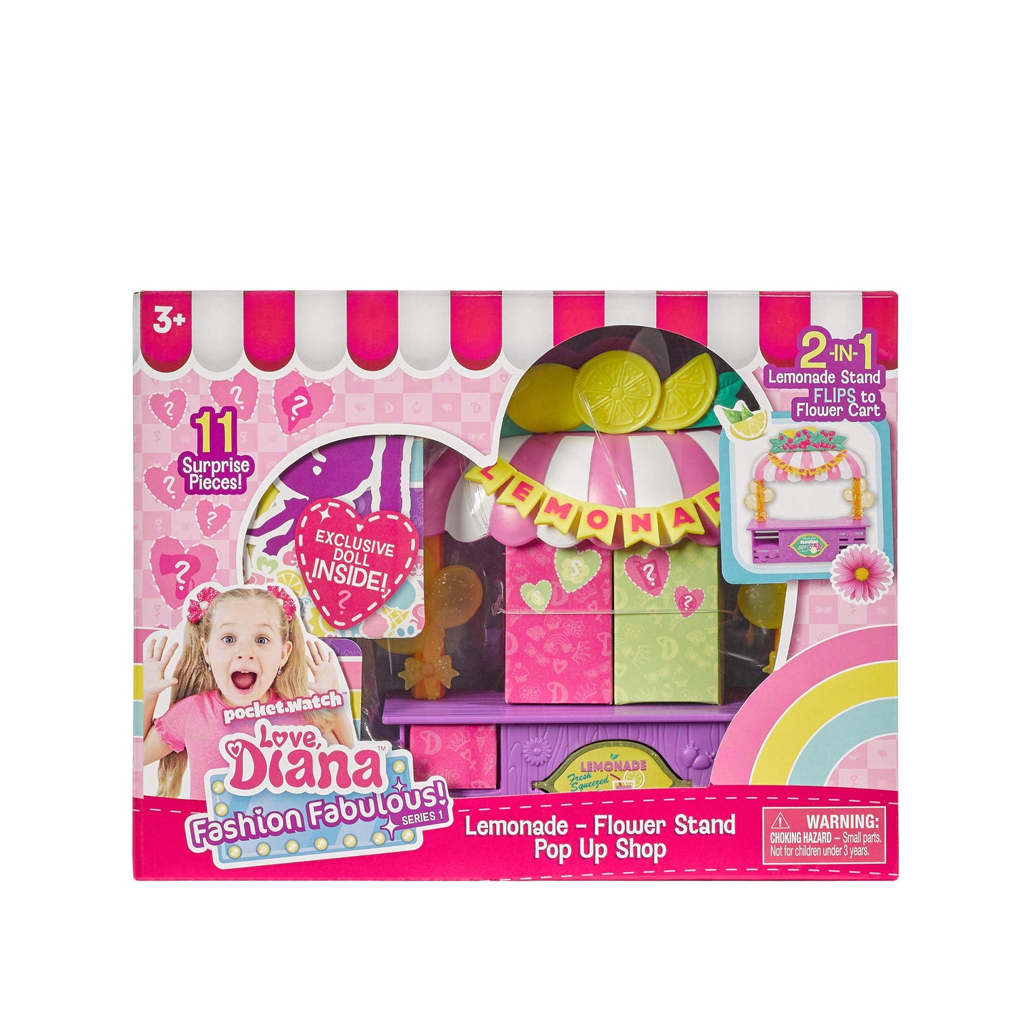 Far Out Toys Love, Diana, Kids Diana Show, Fashion Fabulous Doll With 2-In-1 Lemonade And Flower Stand Pop-Up Shop, 11 Surprise Play Pieces, Purple Lemonade Stand Flips Into Gorgeous Flower Stand, Ages 3+ (33042)
