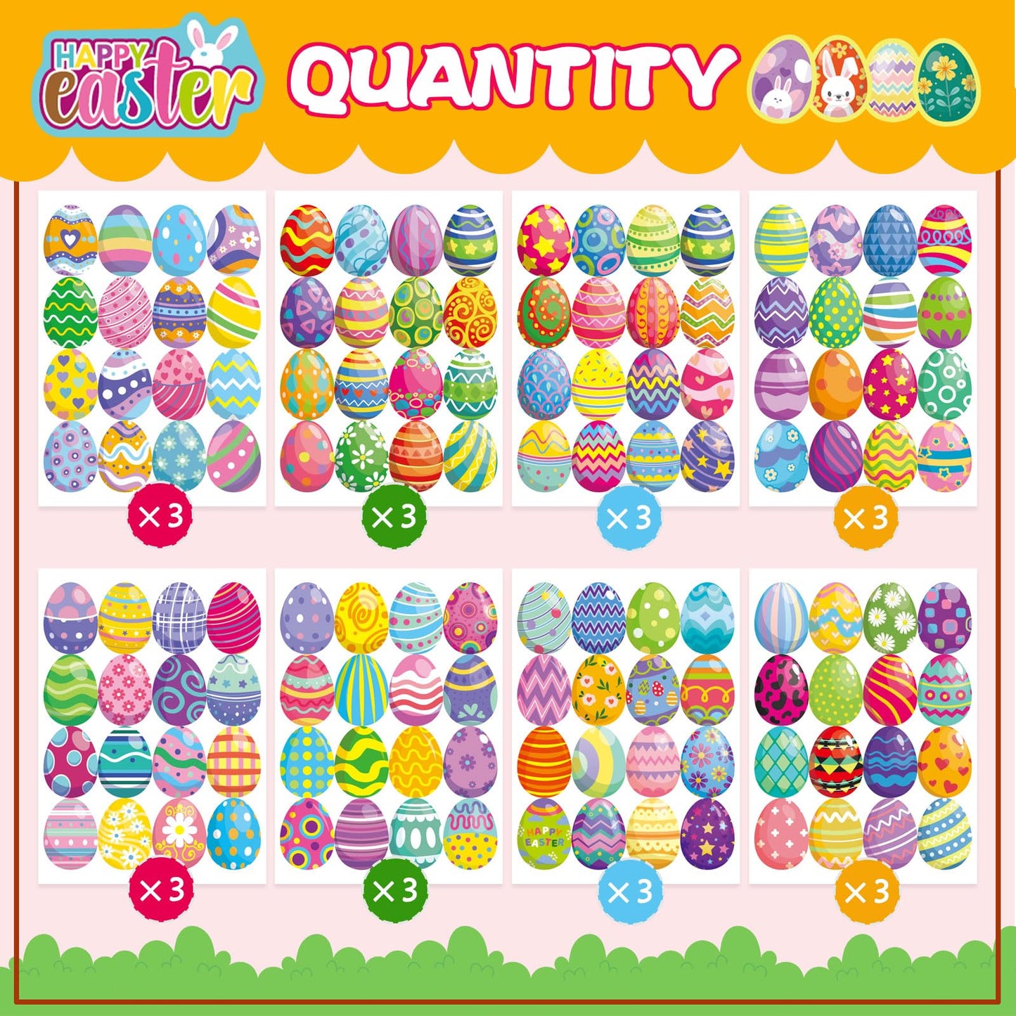 Dujaa 384 Pcs Easter Stickers, Easter Egg Stickers For Kids - Easter Treats For Kids Envelop Seals Easter Basket Stuffers Easter