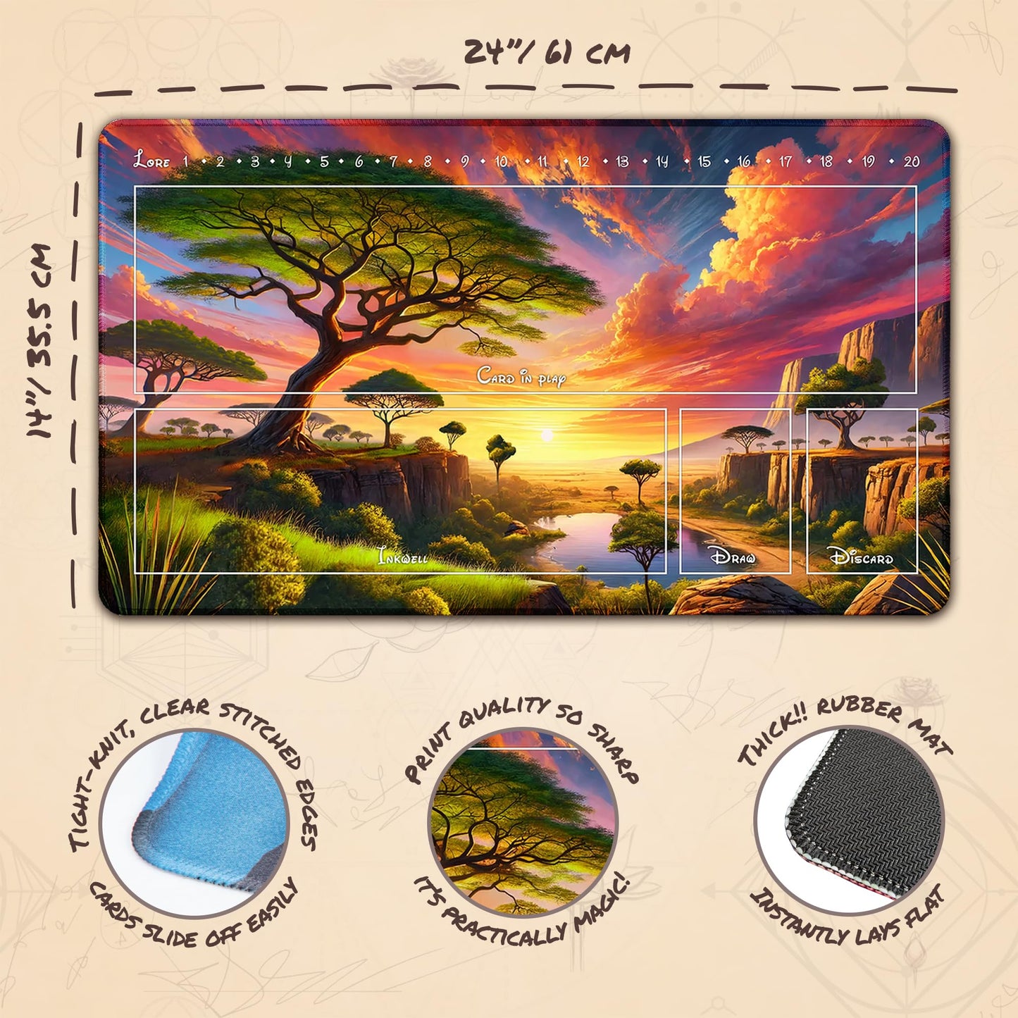 Wizcraft Gaming Paramint Lorcana Africa Savannah (Stitched)- Lorcana Playmat - Lorcana Mat, Lorcana Game Mat - Non-Slip Rubber W