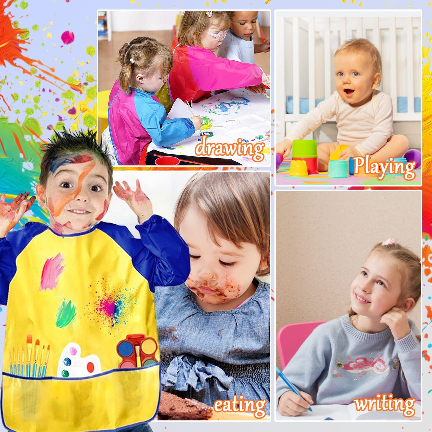 12Pcs Kids Art Smocks Toddler Smocks Waterproof Smocks For Kids Painting Colorful Children Aprons Artist Painting Smocks Long Sl