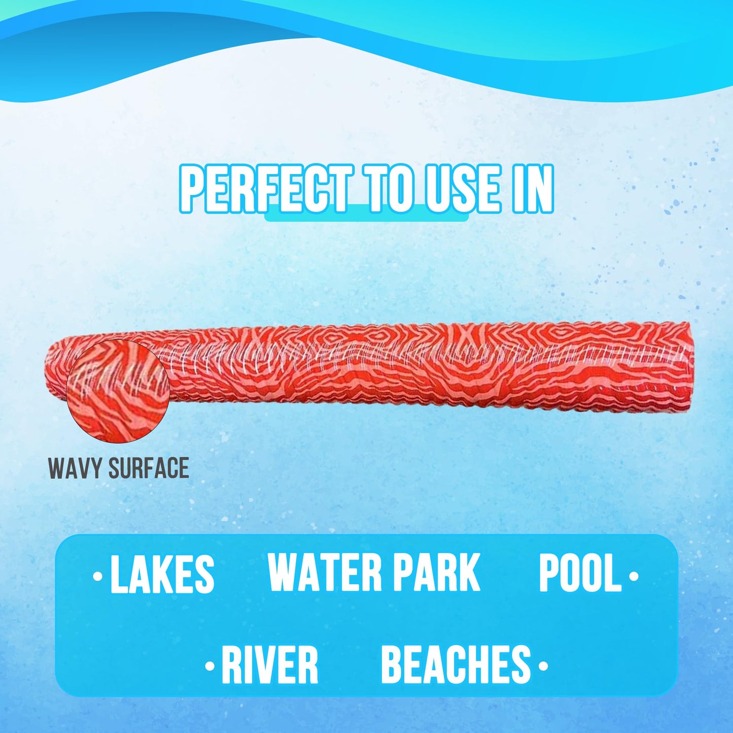 Vos Mega Foam Pool Wavy Noodle Effusion (Kovo Coral), Premium & Big, Super Soft Pool Noodle For Swimming And Floating, Pool Floats, Lake Floats For Adults & Kids, Single Pack