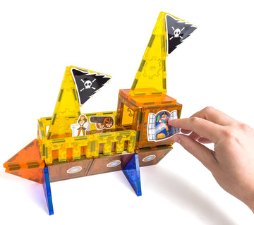 Tytan Tiles Pirate Ship & Island 60-Piece Magnetic Tiles Building Set, Fun Kids Stem Toy, Creative Play, Shape & Pattern Recogni