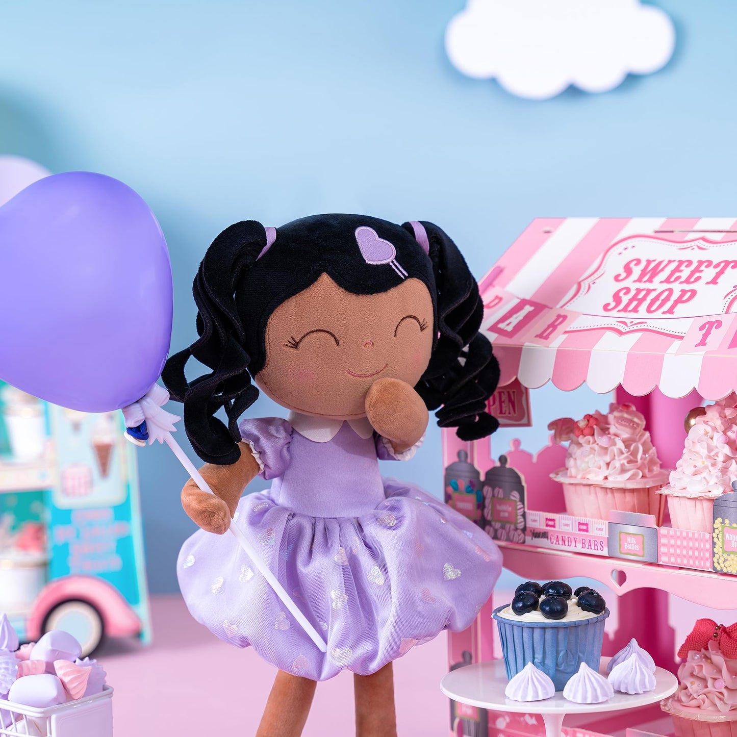Gloveleya Baby Doll Gifts Plush Curly Girl Toys With Love 16' Purple Tanned Skin