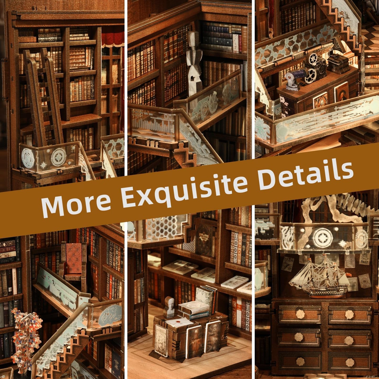 Minicity Book Nook Kit, Diy Diy Miniature Dollhouse For Adults, Beyond Library 3D Wooden Puzzle Bookend Bookshelf Insert Decor W