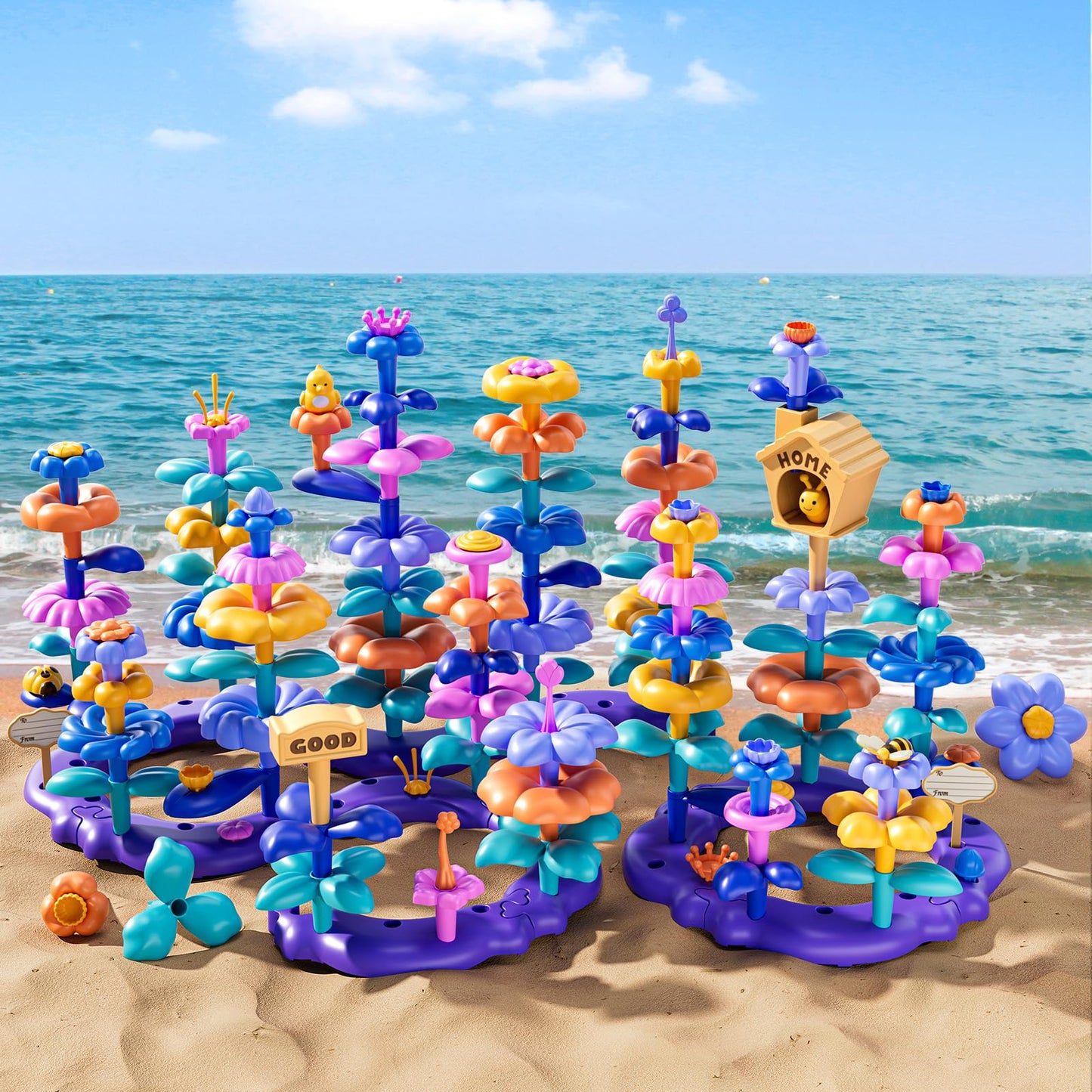 Temi 165 Pcs Flower Garden Building Toys For Toddler, Educational Stem Toy And Preschool Garden Play Set For Toddlers 3 4 5 6 7 Year Old Kids Boys Girls, Flower Stacking Toys For Kids Age 3-8