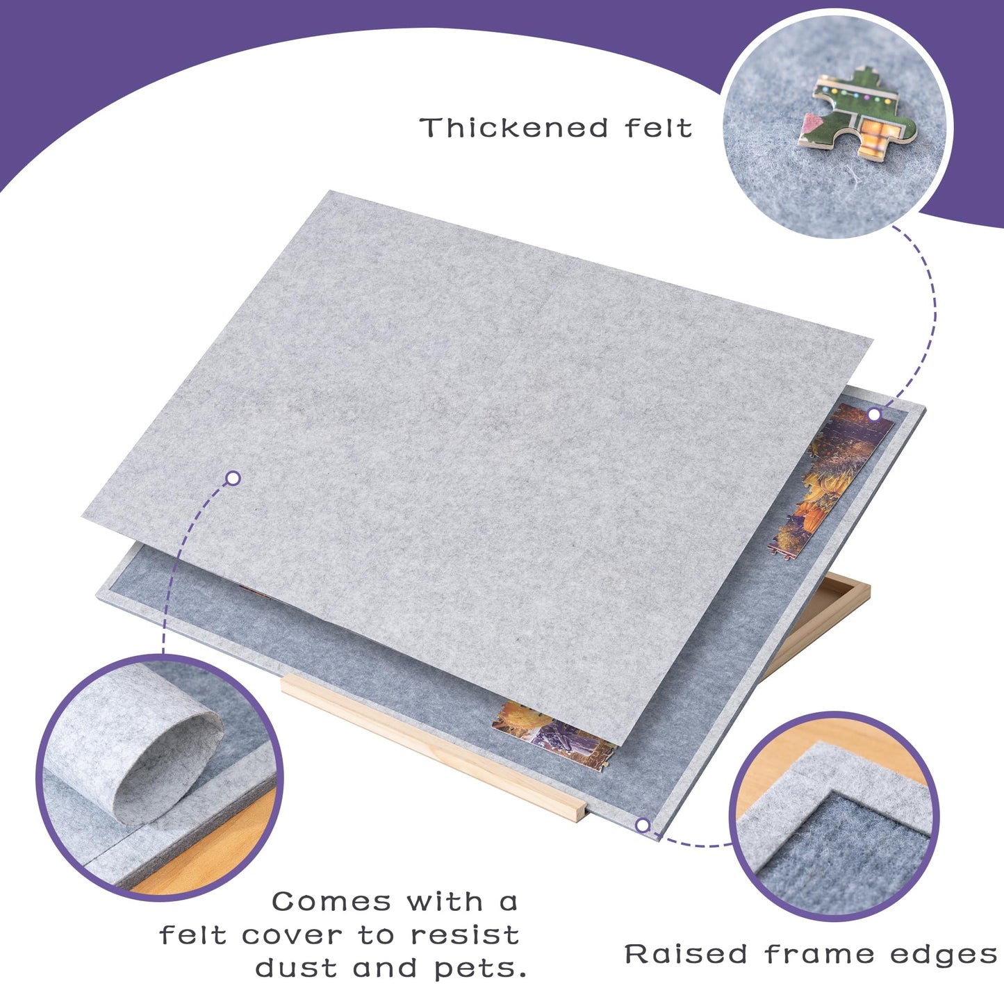 Tektalk Foldable Jigsaw Puzzle Board With 4 Angle Adjustable Bracket/Stand, Lightweight Portable Puzzle Mat Plateau With Wooden Easel, Foldaway Felt Puzzle Table, For Up To 1500 Pieces (Gray)
