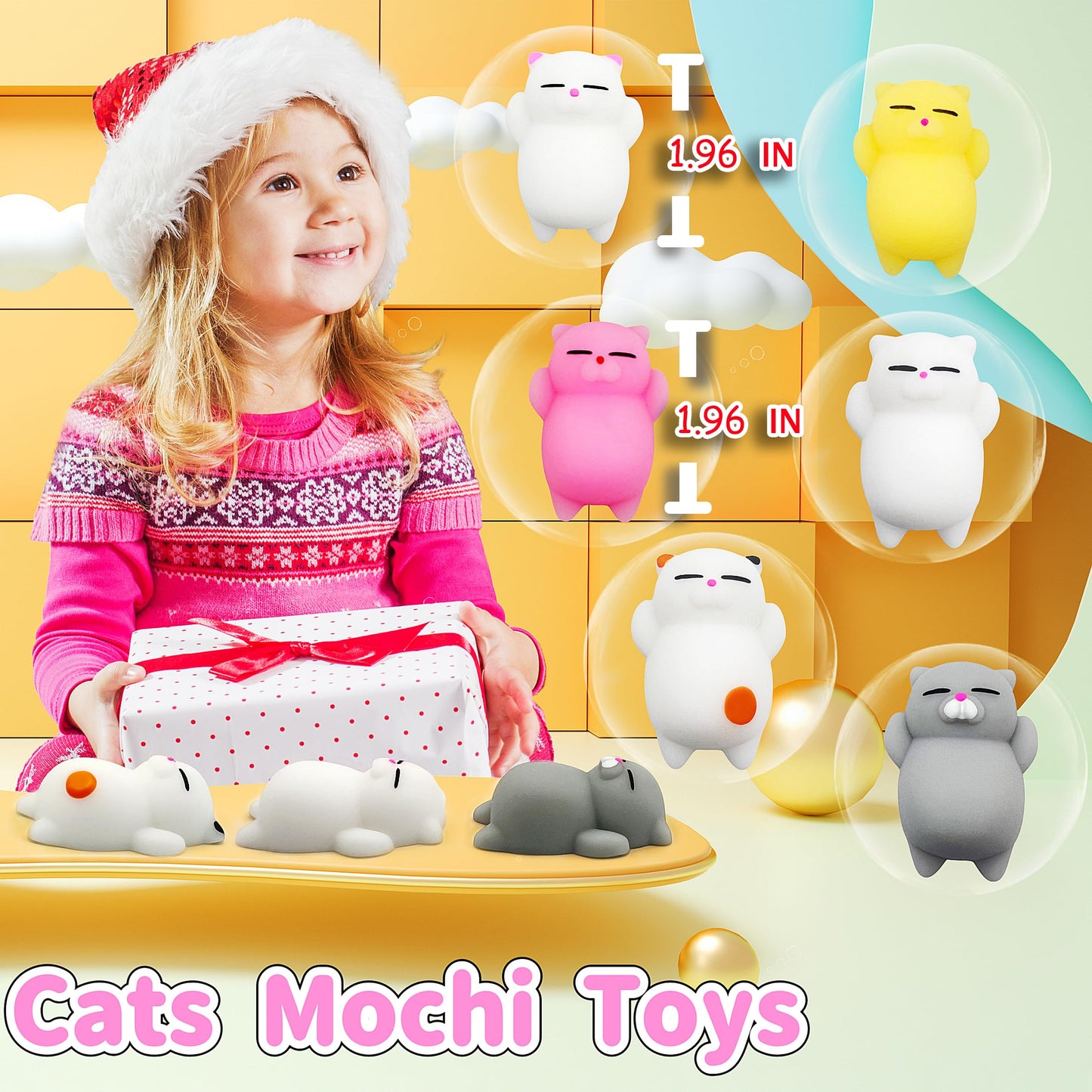 6 Pcs Cat Mochi Squishy Toys For Kids Party Favors, Animals Kawaii Squishies, Sensory Mini Mochi Toys For Kids, Fidget Bulk Toys
