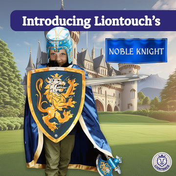 Liontouch - Noble Knight Toy decorative replica blade Shield & Axe Blue | Medieval Pretend Play Set in Foam for Children with Golden Lion Theme | Safe & Combat Accessories for Dress Up & Costumes for Boys
