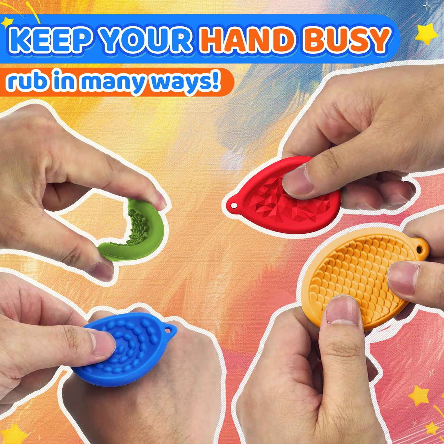 Fidget Toys Worry Stone For Kids 6 Pack Silicone Chewy Nacklace Sensory Stones Toy For Autism Adhd Kids Adults Anxiety Relief Qu