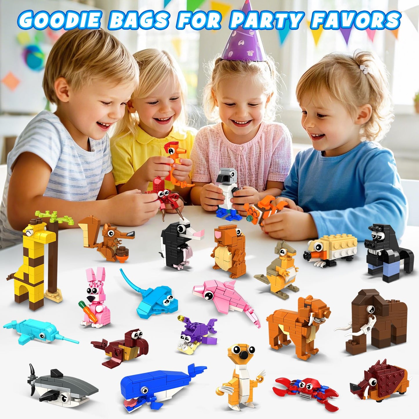 HOGOKIDS 24 Pack Party Favors for Kids Buliding Set 1000 PCS Mini Animals Building Blocks Toy for Goodie Bags Stuffers Classroom Prizes Valentines Day Easter Birthday Gift for Boys Girls Ages 6-12