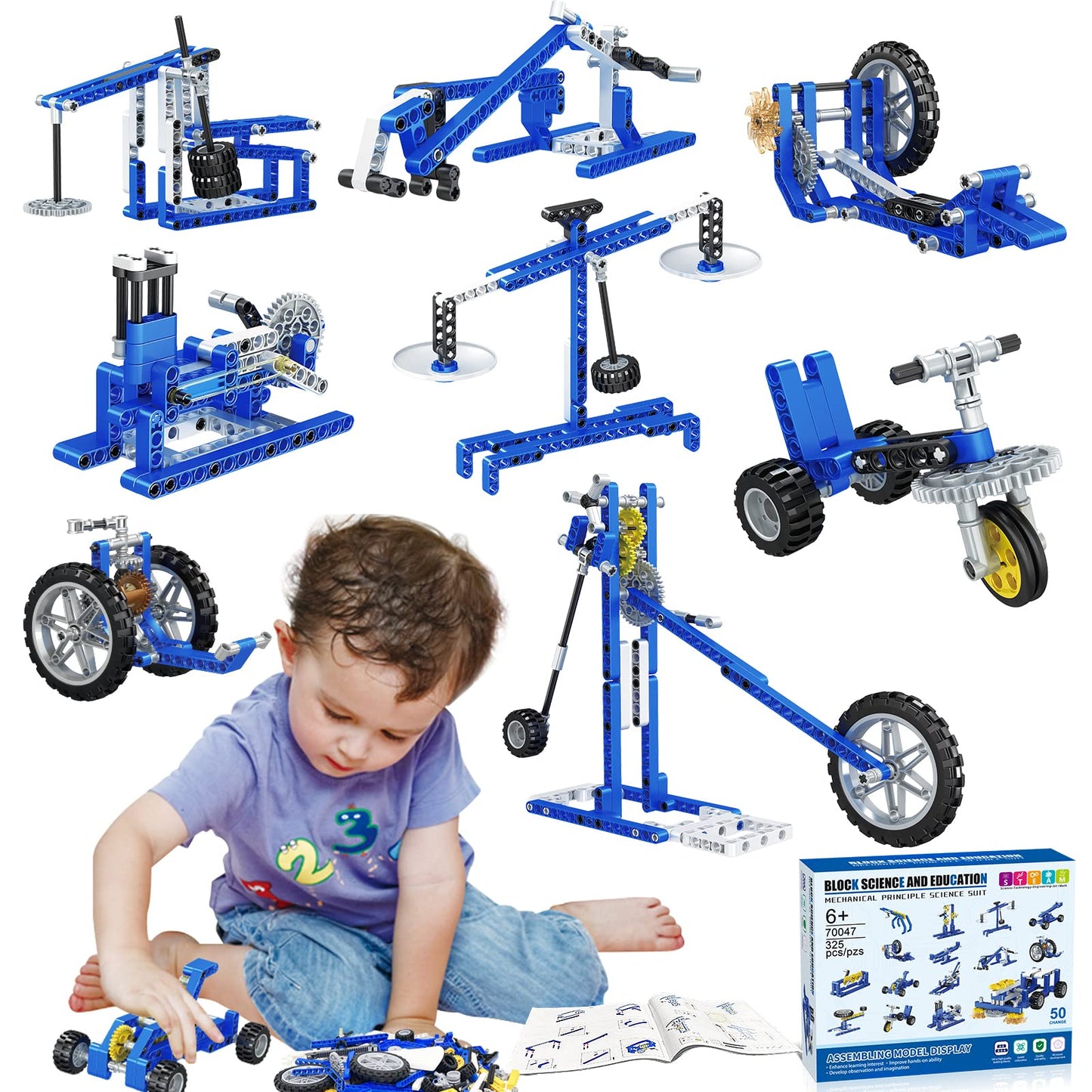 Mechanical Building Toys For Boys Age 8-12, 50 Stem Projects For Kids Ages 8-12 With 325 Pcs Building Blocks, Stem Toys For 6 7 8 9 10 Year Old Boys, Science Kit Birthday Xmas Gifts For Kids 6+