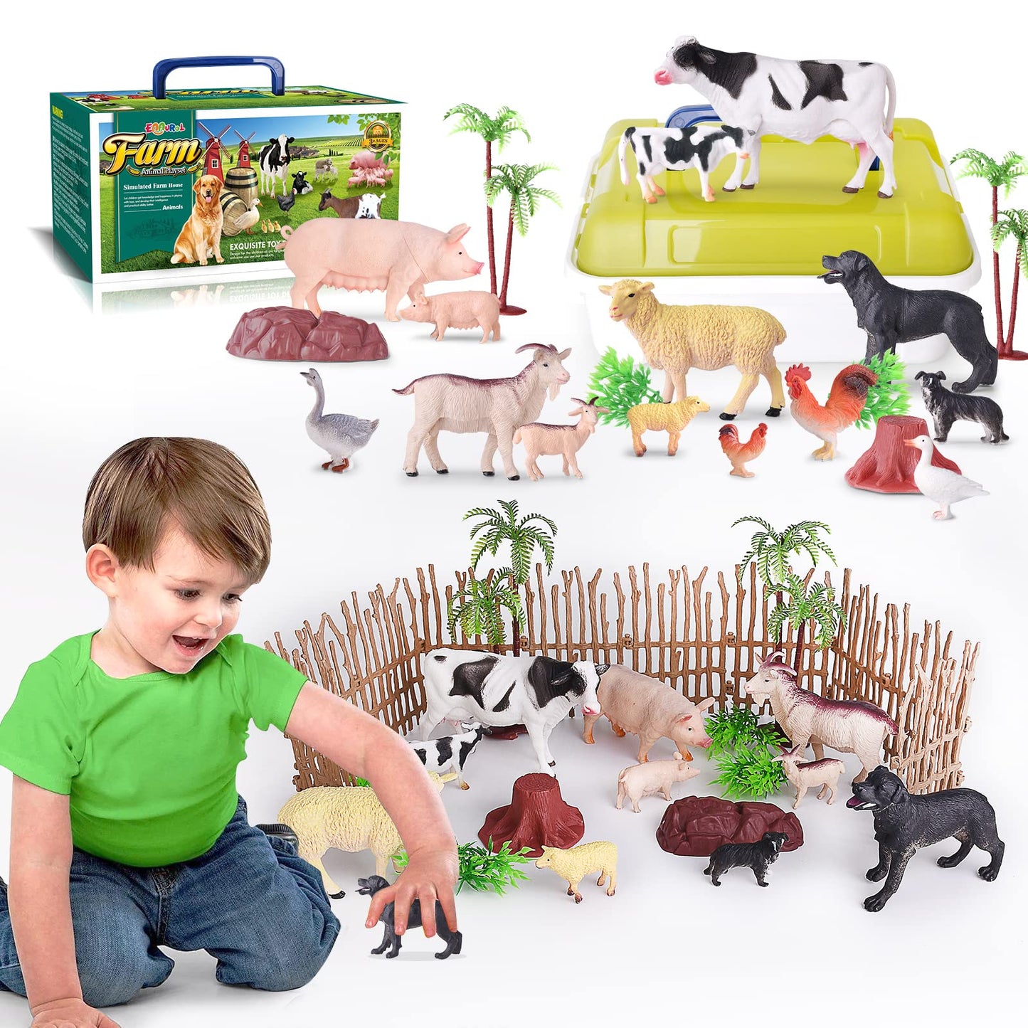 Enaurol 35 Pcs Farm Animals Toys For Toddlers 3 Years Old Boys And Girls Realistic Animal Figures Playsets Toys For Kids 3~8 Chr