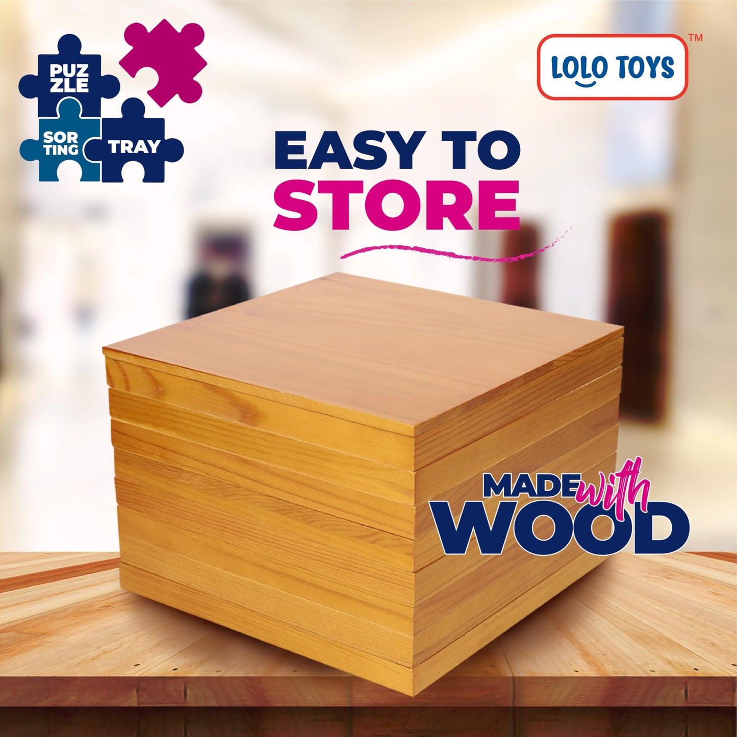 Premium Wooden Puzzle Sorting Trays Stackable - 8 X 8 Inch, Stackable Jigsaw Puzzle Organizer For Sorting Up To 1500 Pieces - Du
