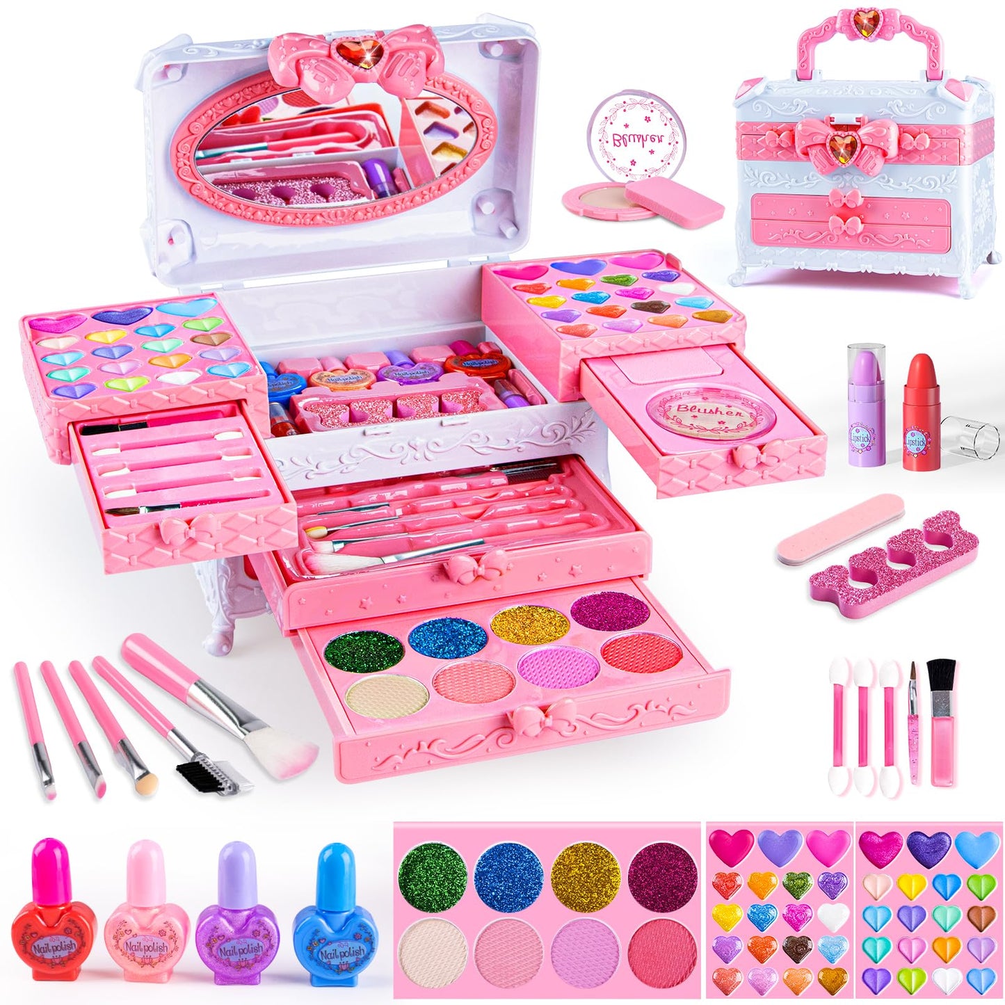 GORISPI Kids Makeup Sets for Girls, 66pcs Real Cosmetic for Kids Toys with Mirror, Princess Washable Girls Makeup Kit, Non-Toxic