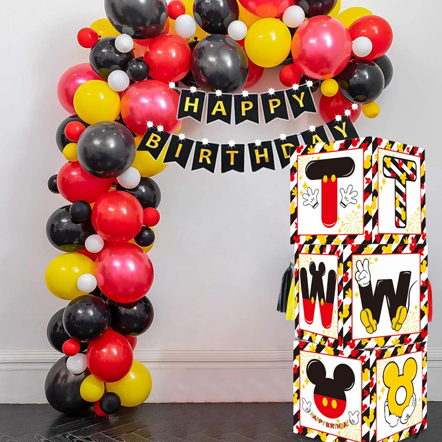 Toniful Mouse 2Nd Birthday Party Supplies Red Yellow Black Balloon Box With Letters, Red Mouse Theme Two Years Old Birthday Part