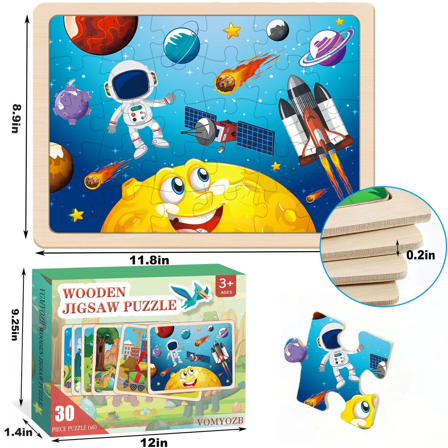 Wooden Puzzles For Kids Ages 4-6, 6 Packs 30 Pcs Jigsaw Puzzles For Kids Ages 3-5 | 4-8, Wooden Puzzles For Toddler Children Lea