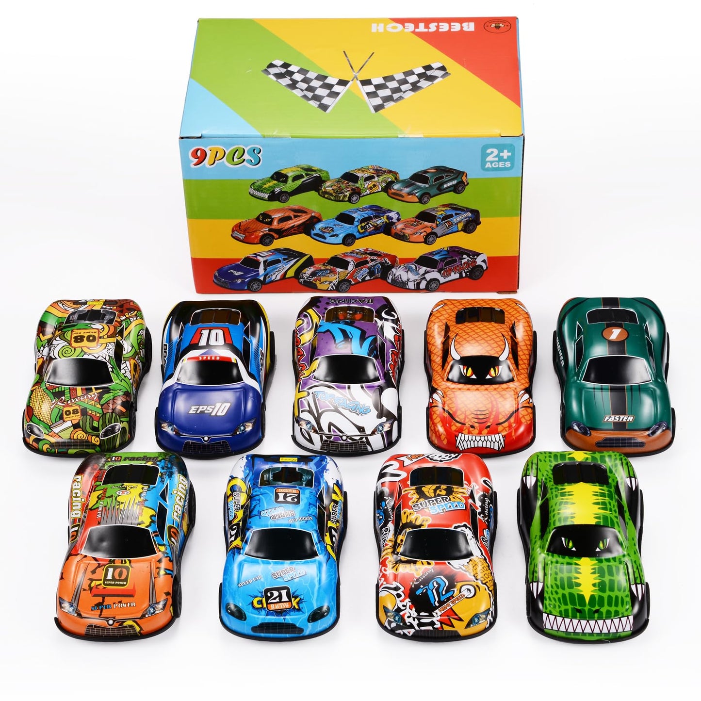 4.2'' Toy Cars Metal Race Cars Vehicles 9 Pack, Pull Back Cars Toys for Boys, Girls, Toddlers, Kids 2,3,4,5,6,7 Years Old, Party