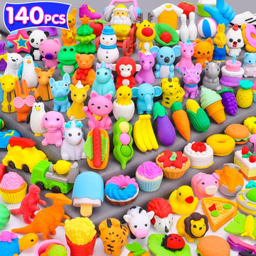 Palmatte 140Pcs Mini Animal Erasers For Kids Bulk, Cute Desk Pets Kids Prizes Treasure Box Toys For Classroom Rewards Back To School Supplies, Random 3D Puzzle Erasers Kids Party Favors Goodie Bags