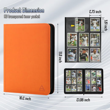 Arkeiliy Card Binder 9 Pocket Double Sided Pockets Trading Card Binder with 30 Sleeves enhanced Zip Trading Card Holder Collector Album Holds 540 MTG (orange)