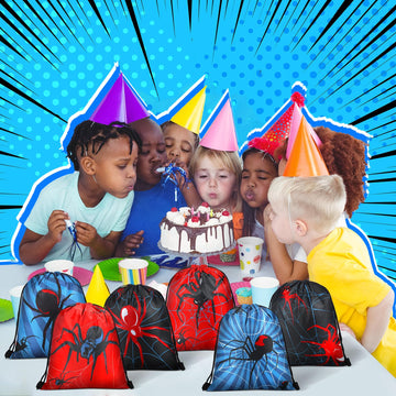 Lothee 32 Pieces Spiderweb Birthday Party Decoration Set Spiderweb Drawstring Bags Funny Travel Sack Backpack Rubber Bracelets W