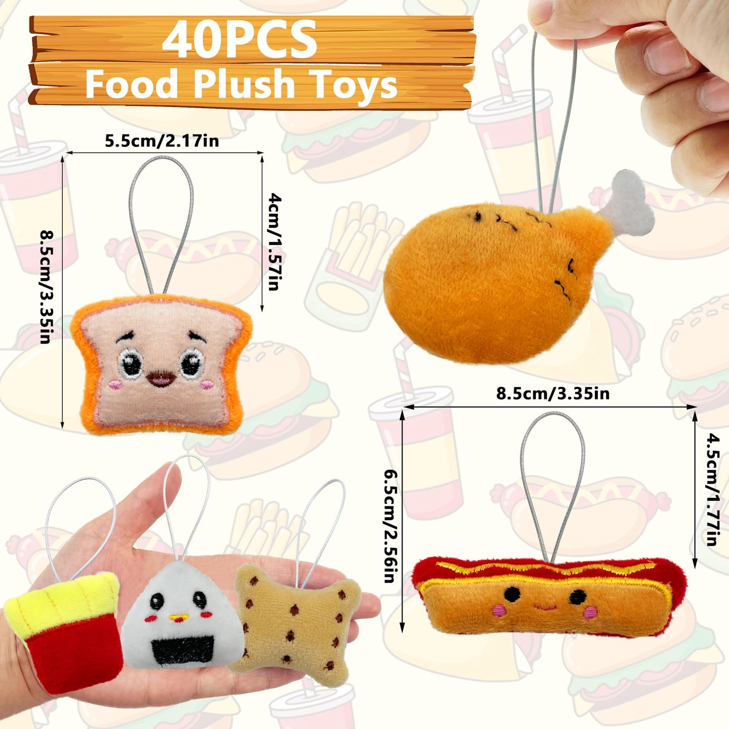 40 Pcs Mini Food Plush Toy Set Cute Small Food Stuffed Toy Keychain For Party Favors Keychain Ornament For Goody Bag Easter Egg