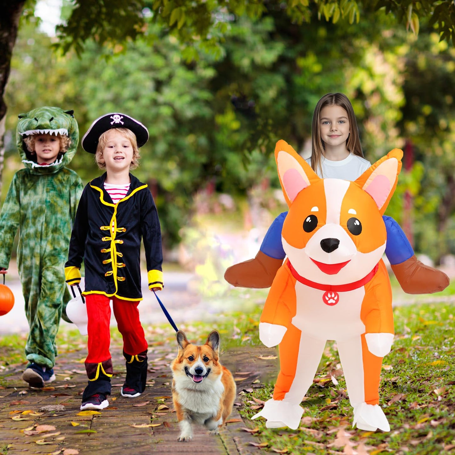 Inflatable Costumes Kids Dog Costume Halloween Blow Up Ride On Corgi Costume Animal Suit For Girls Boys Cosplay Party