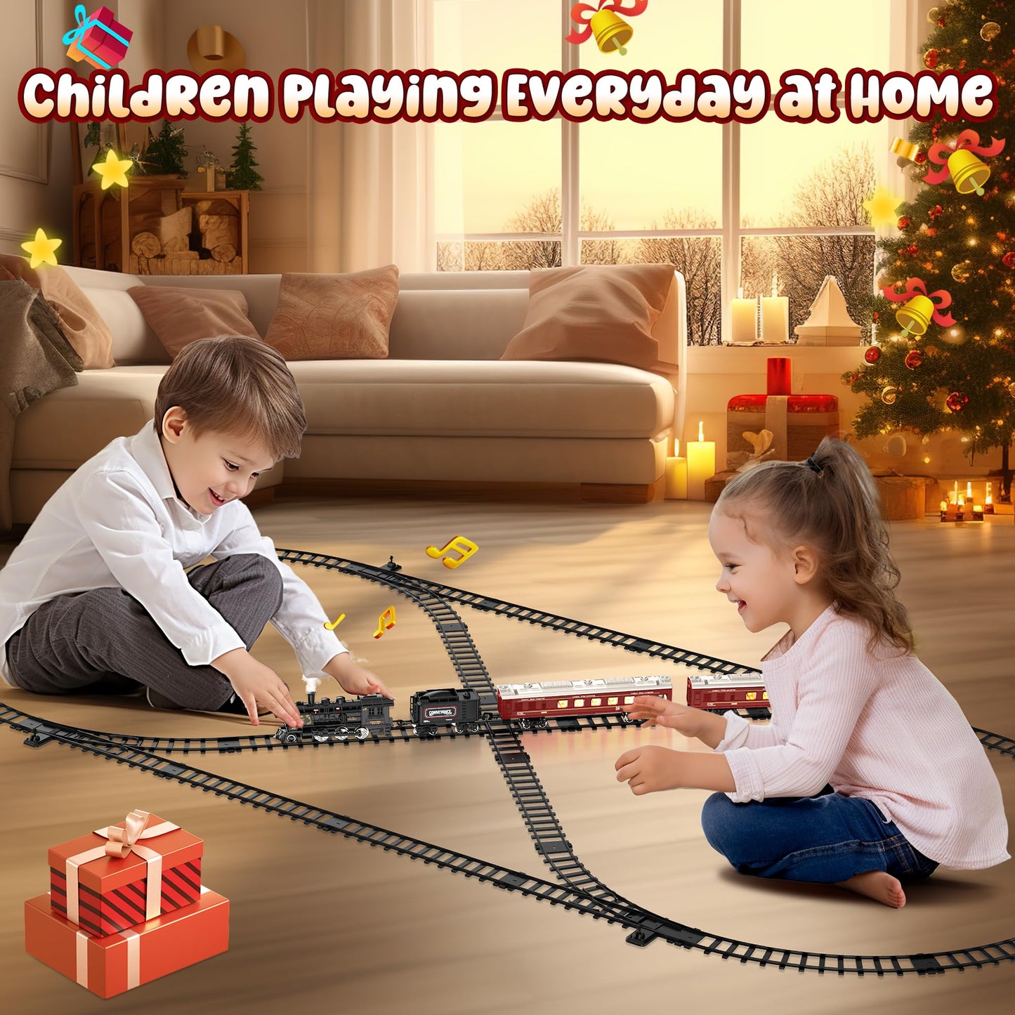 Hot Bee Train Set, Christmas Tree Train Toys With Luxury Tracks & Glowing Passenger Cars, Metal Toy Train With Smoke, Sound And Light, Toddler Model Train Set For 3 4 5 6 7+ Years Old Boys Gifts Kids