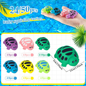 Deekin 24 Pieces Turtle Bath Toy Baby Rubber Water Squirting Turtle Toy Bulk Cute Sea Life Animal For Kid Toddler Bathtub Summer