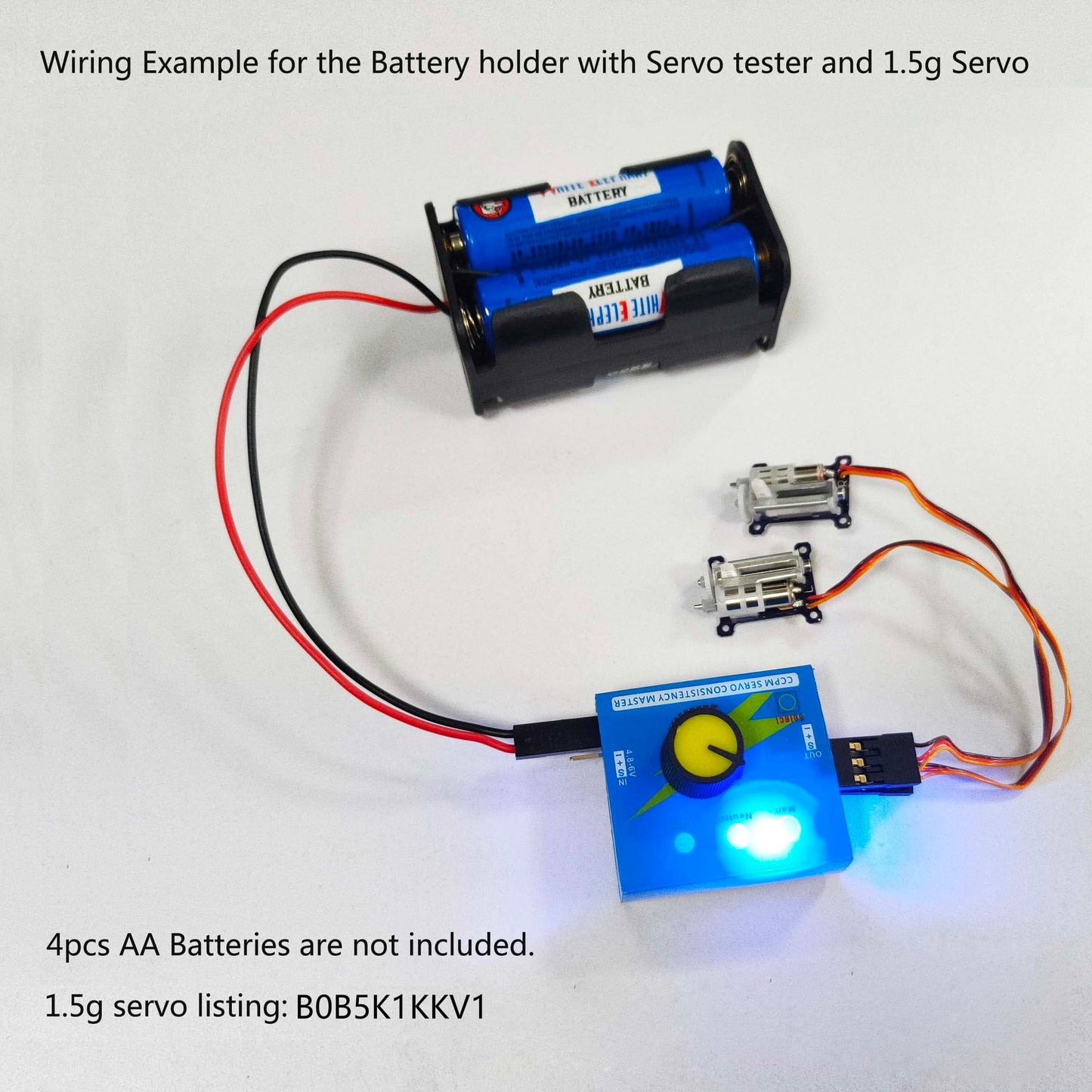 Wishiot 4 Cell AA Battery Holder Case with JR Connector 2P Black Red Wire + 3CH Digital Servo Tester ESC Speed Controller Checke