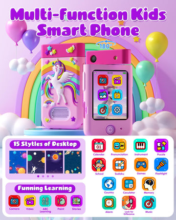 Kids Smart Phone Toy for Girls, Christmas Birthday Gift for Girls Ages 3-10, Touchscreen Toddler Play Phone with Rotating Camera