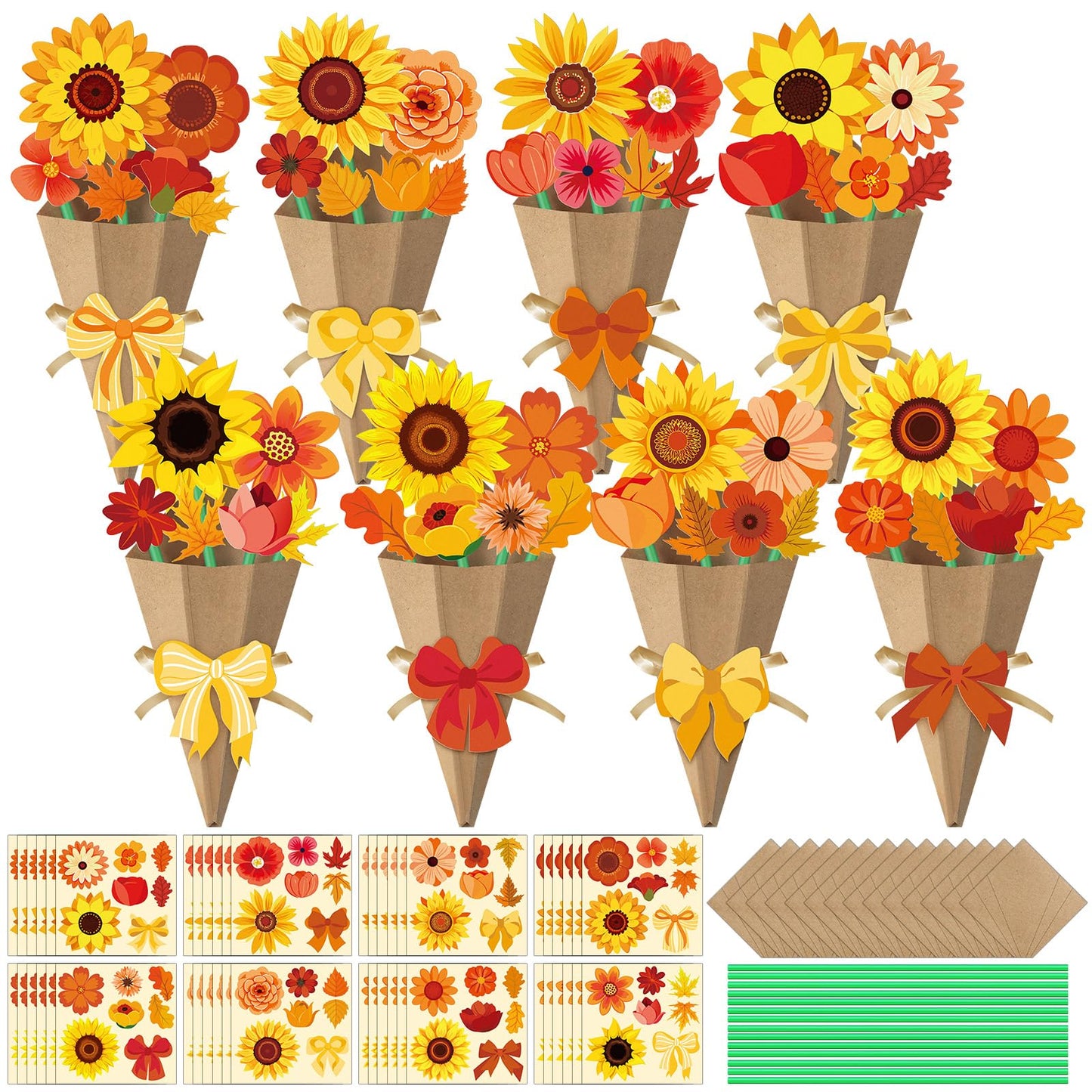 Motipuns 48 Set Thanksgiving Crafts Flower Bouquet Craft Kit DIY Flower Paper Crafts Make Your Own Thankful Gift Sunflower for F