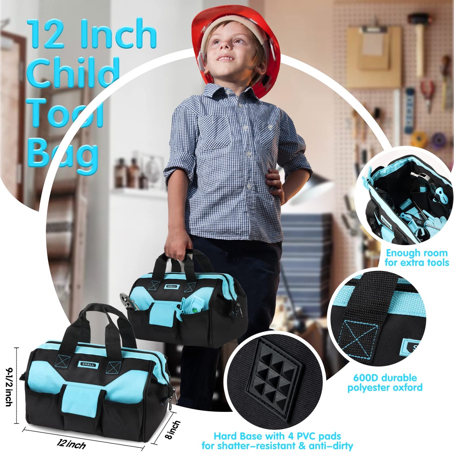 SHALL 26-Piece Kids Size Tool Set, Real Tools Kit for Kids with 12'' Tool Bag, Safety Certified Children Learning Tool Set with