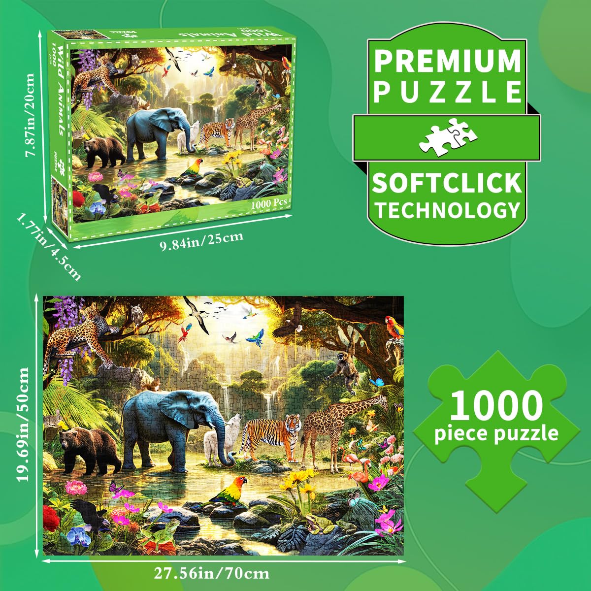 Huadada 1000 Piece Puzzles For Adults - Adventures In The Jungle-1000 Piece Jigsaw Puzzles For Adults And Kids 1000 Piece Wild Animals Unique Shape Best Gift For Adults And Kids(27.6'X 19.7')