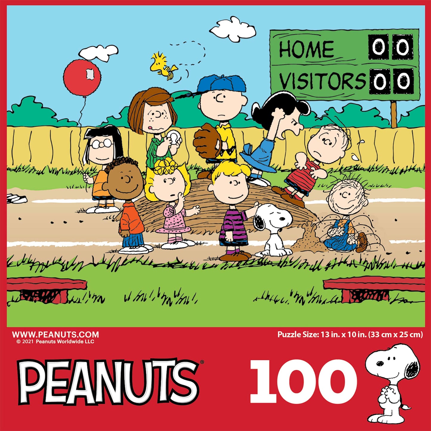 RoseArt Peanuts Baseball 100-Piece Jigsaw Puzzle for Kids & Adults, Multi-colored, Cardboard, Model 8669ZZA