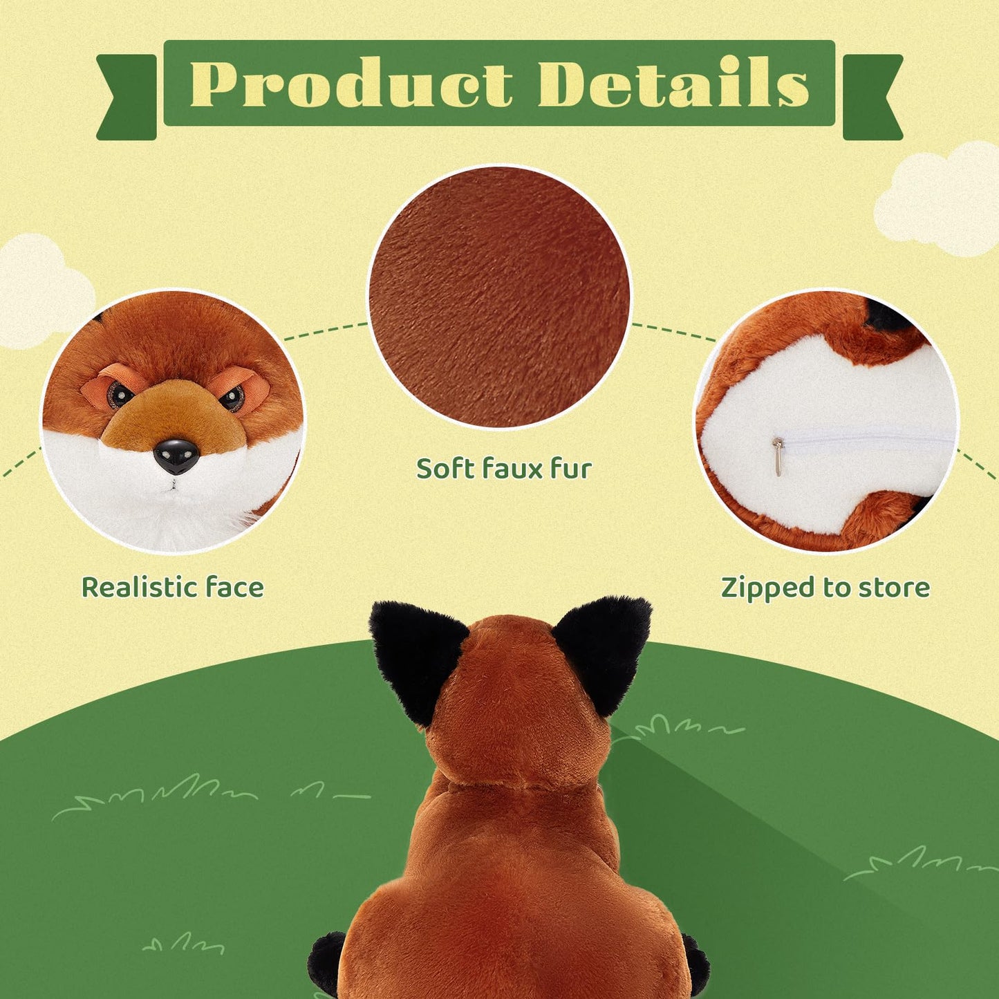 Beniny 4Pcs Fox Stuffed Animal Set, Large Mommy Red Fox Plush 22 Inch With 3 Baby Foxes In Her Zippered Tummy, Stuffed Fox Plush