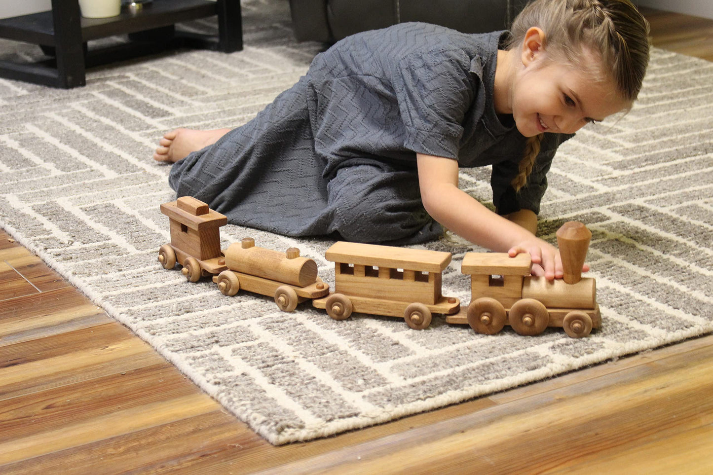 Amishtoybox.Com Wooden Train Toy Play Set - 24'' Long - Cpsia-Approved Finish (Harvest Stain)