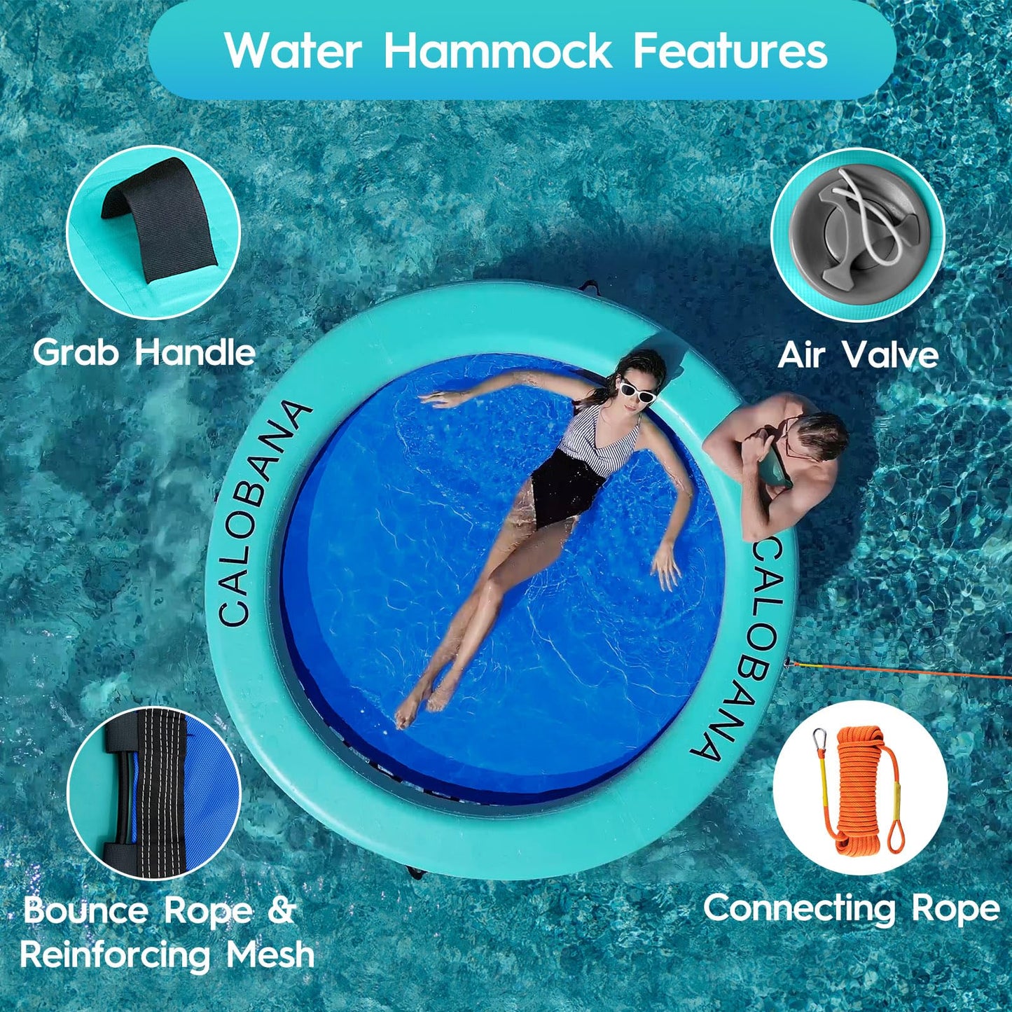 Calobana 8' X 8' Heavy Duty Floating Hammock For Multi Person Party Lake Floating Island With Mesh Water Rafts For Lake Tanning