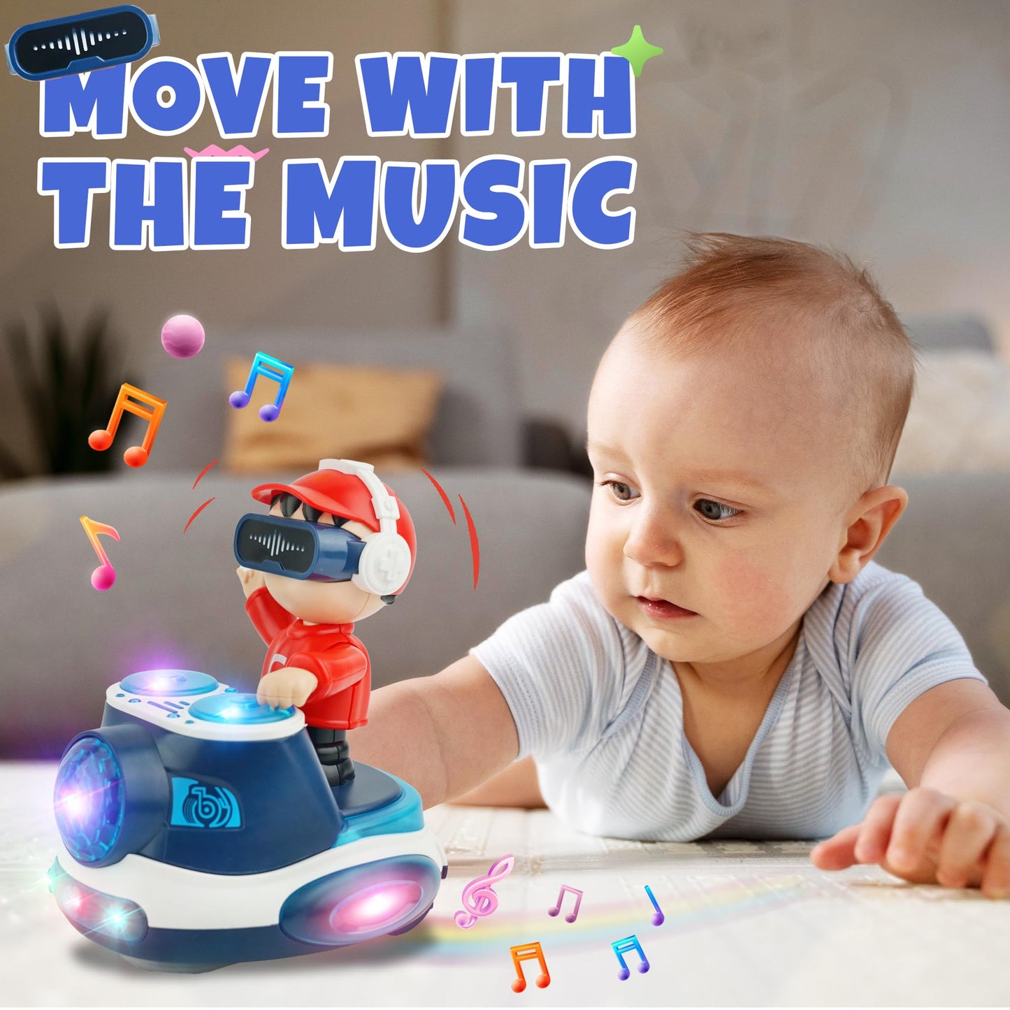 Musical Toys For Baby 6-18 Months, Infant Tummy Time Toy For Toddler, Baby Crawling Toys Development Early Educational Kids Dj B
