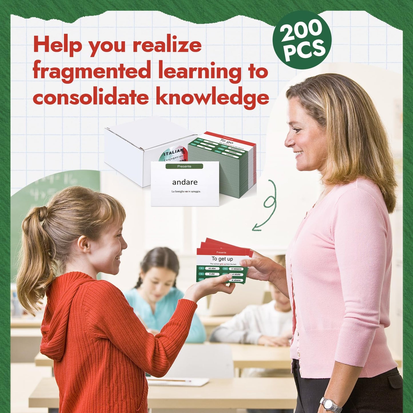 Resurhang 200 Pcs Italian Flashcards Italian Verb Conjugation Present Tense Flash Cards English for mature-themeds Study