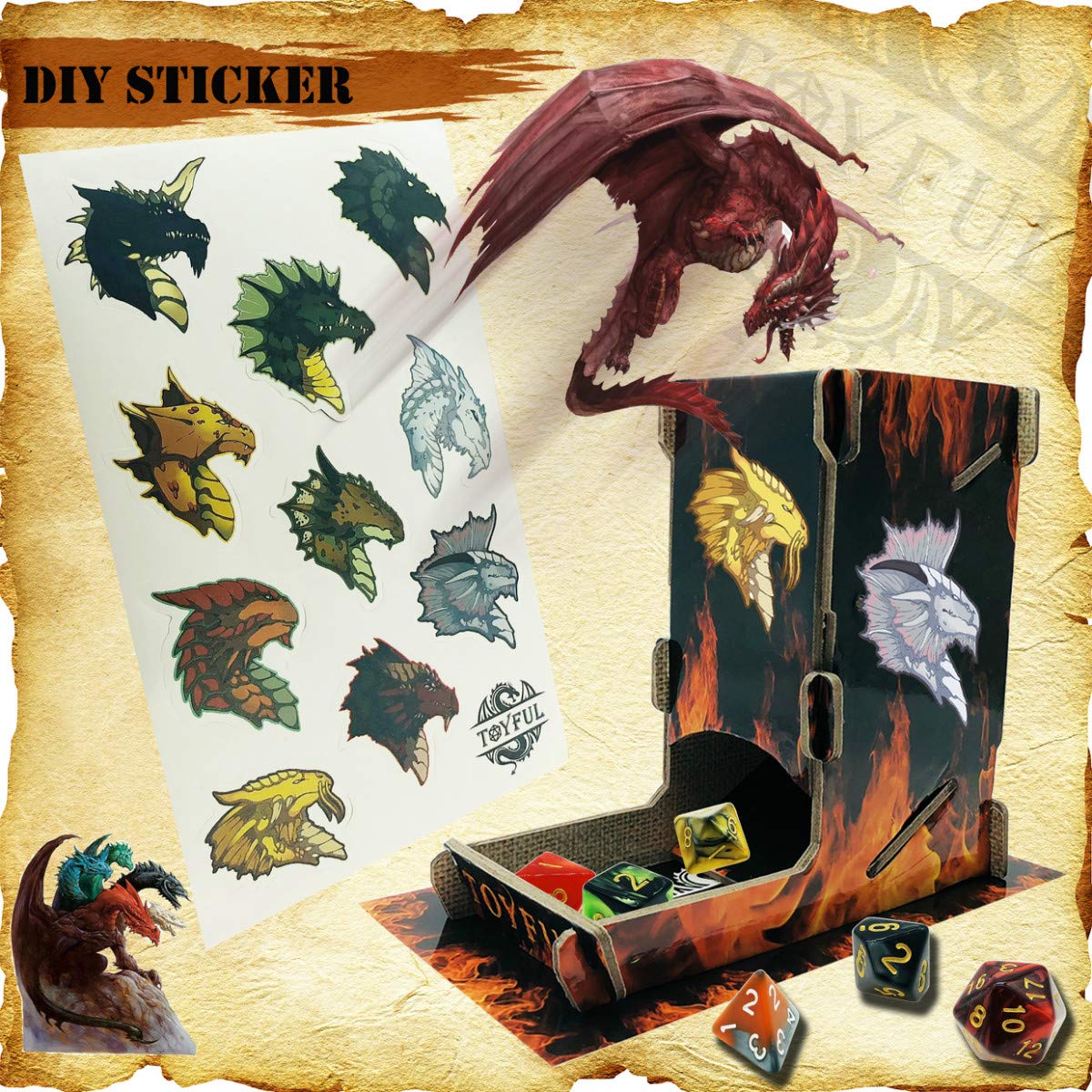 TOYFUL 6 Sets DND Dice Polyhedral Dungeons and Dragons DND RPG MTG Table Game Dice Bulk with Free Six Drawstring Bags and D&D Di