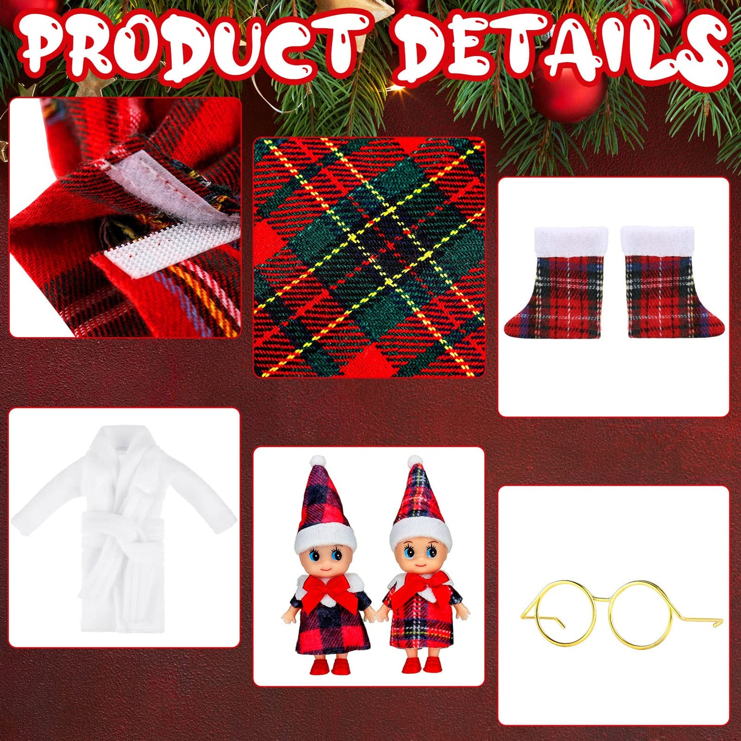 8 Pcs Christmas Elf Clothes Outfits Accessories Include Mini Doll Sleeping Bag Bathrobe Skirt Glasses Boots Red And White Striped Scarf For Christmas Stocking Stuffers Decorations