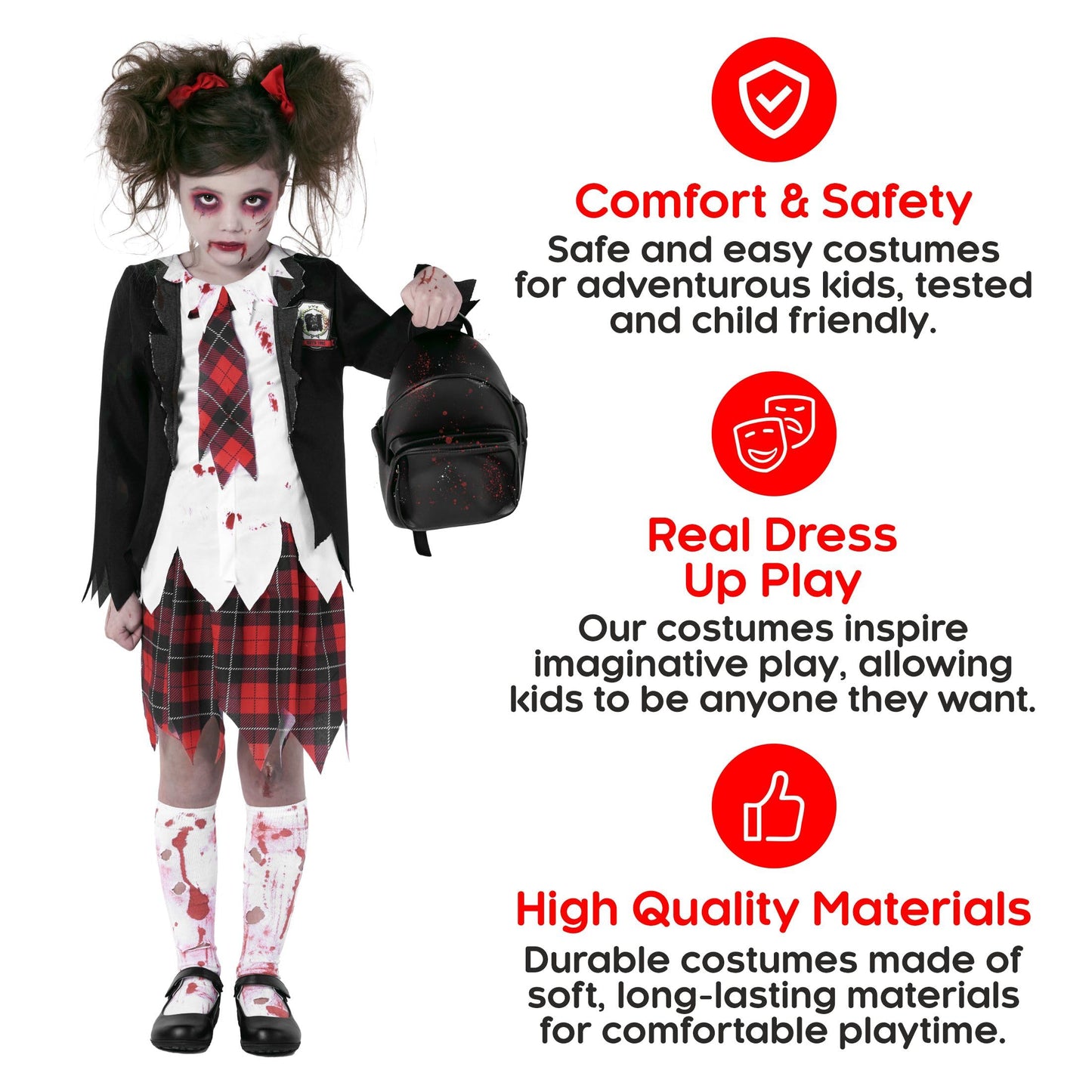 Morph Costumes School Girl Zombie Costume For Kids - Kid Zombie Costume Girl - Kids Halloween Costumes Girls Scary - Halloween Costumes For Girls L