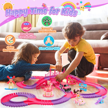 WethCorp Princess Toys: 258pcs Toys for 3 4 5 6 Year Old Girls Kids Car Track Toy Set with Doll Caslte Barbi Car 4 Year Old Girl